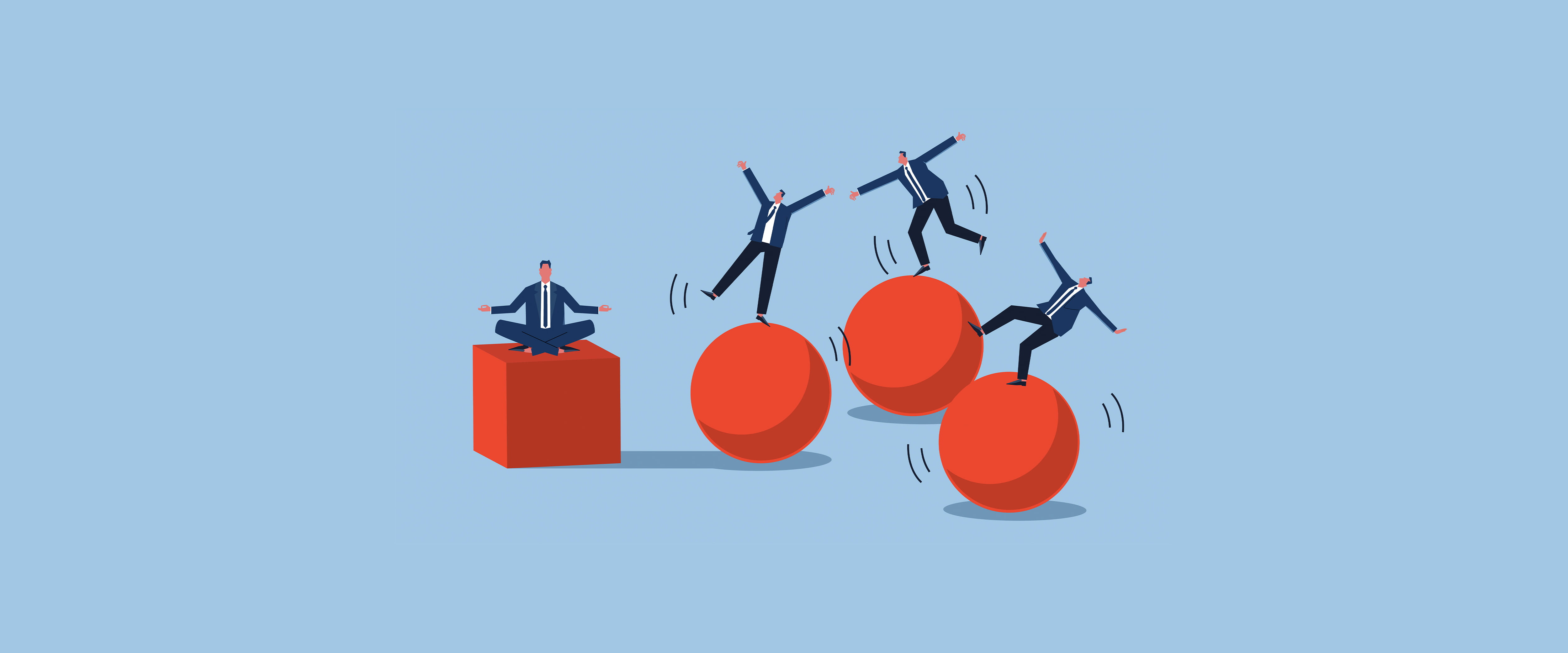 business people balancing with different results illustration
