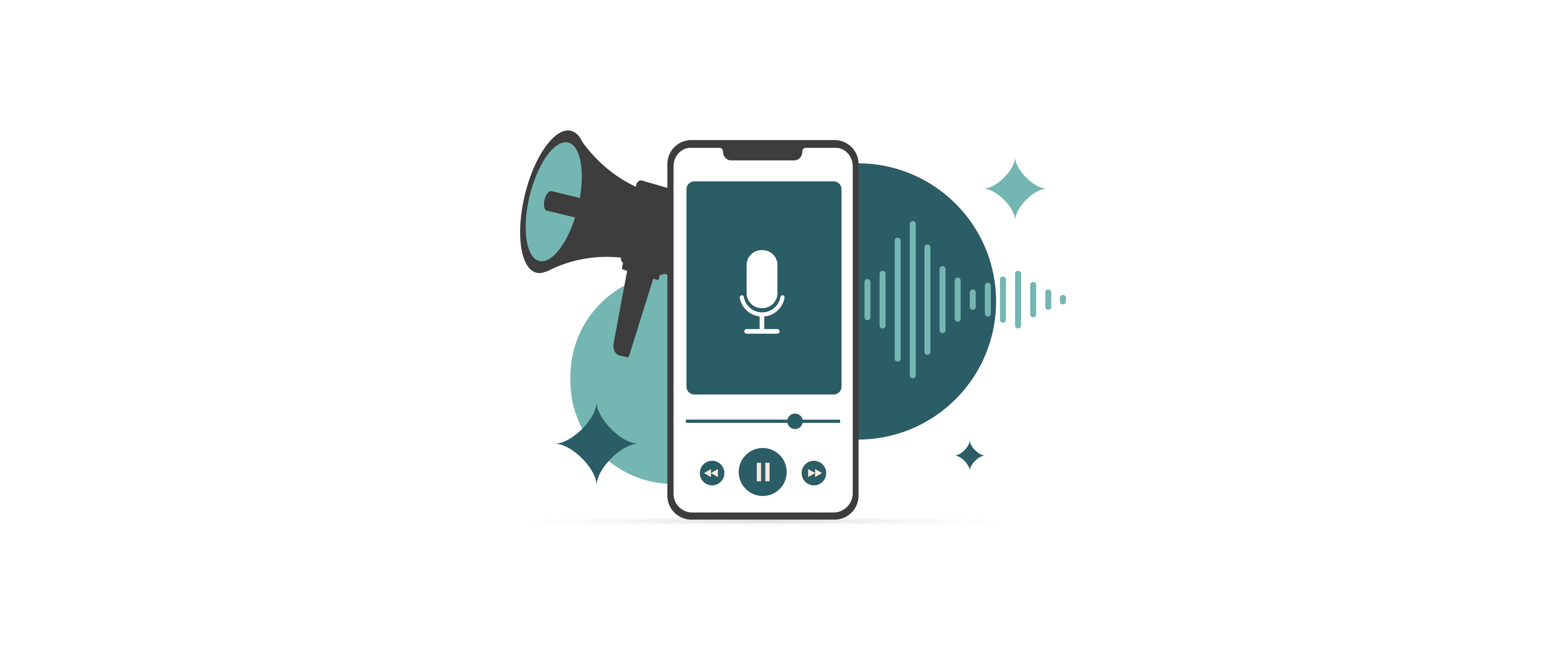 phone playing podcast with megaphone